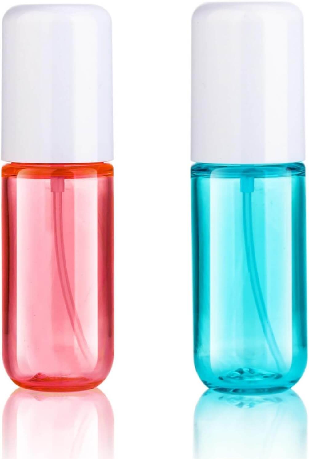 TravelMist – Navulbare Mini Sprayflesjes in roze en blauw, handige hervulbare sprayflesjes voor onderweg.