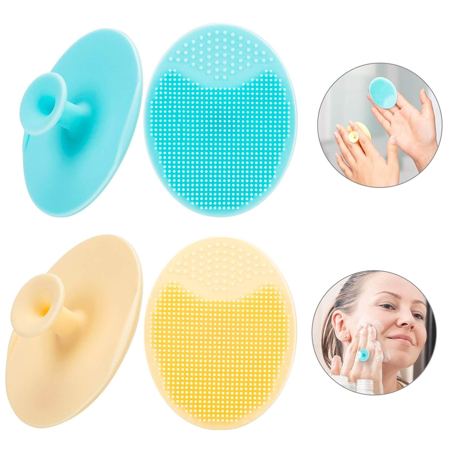 DermaScrub – Siliconen Gezichtsreiniger in blauw en geel, zachte gezichtsreinigers voor dagelijkse verzorging.