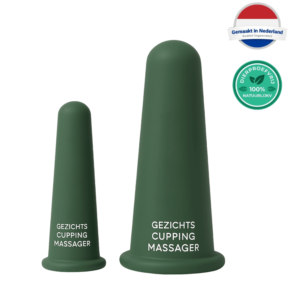 Cupping-massageapparaat voor het gezicht, groene gezichts cupping massager, luxevéria, ontspanning en doorbloeding.