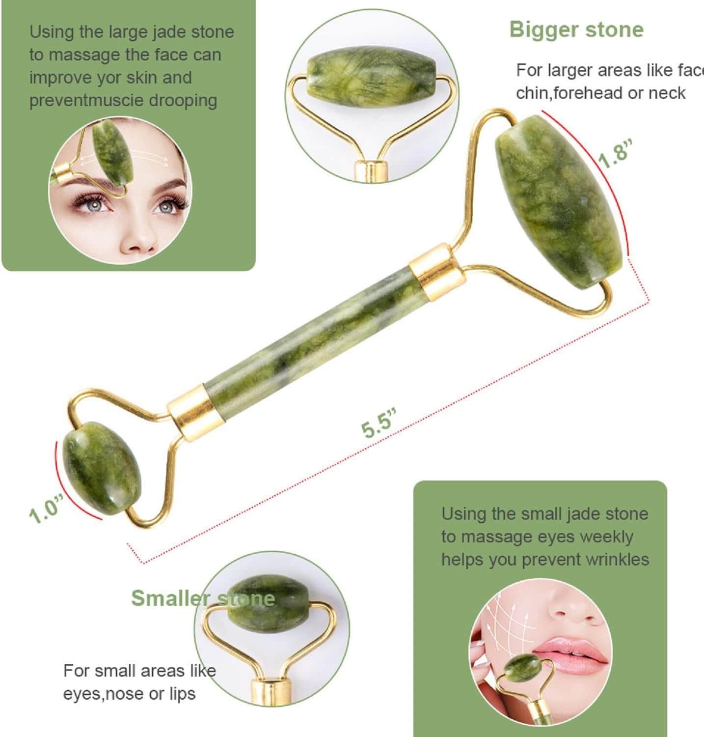 Jade Roller – Gezichtsmassager met grote en kleine jade roller voor een frisse huid.
