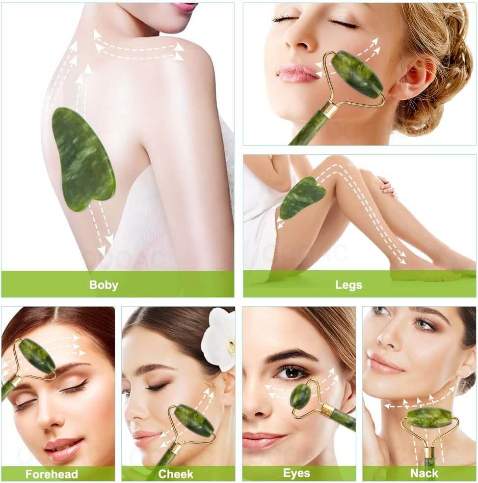 Jade Roller – Gezichtsmassager gebruikt voor gezichtsmassage op voorhoofd, wangen en hals.