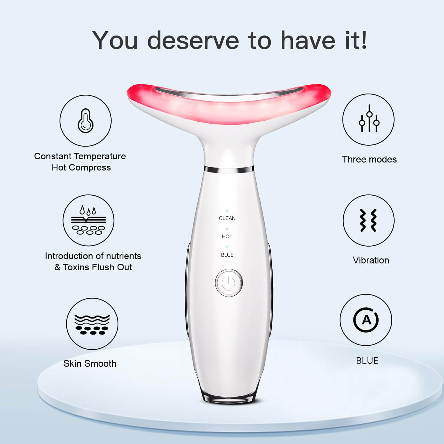 Face & Neck Massager – Verstevigend Hulptool met verschillende massagefuncties voor huidversteviging.