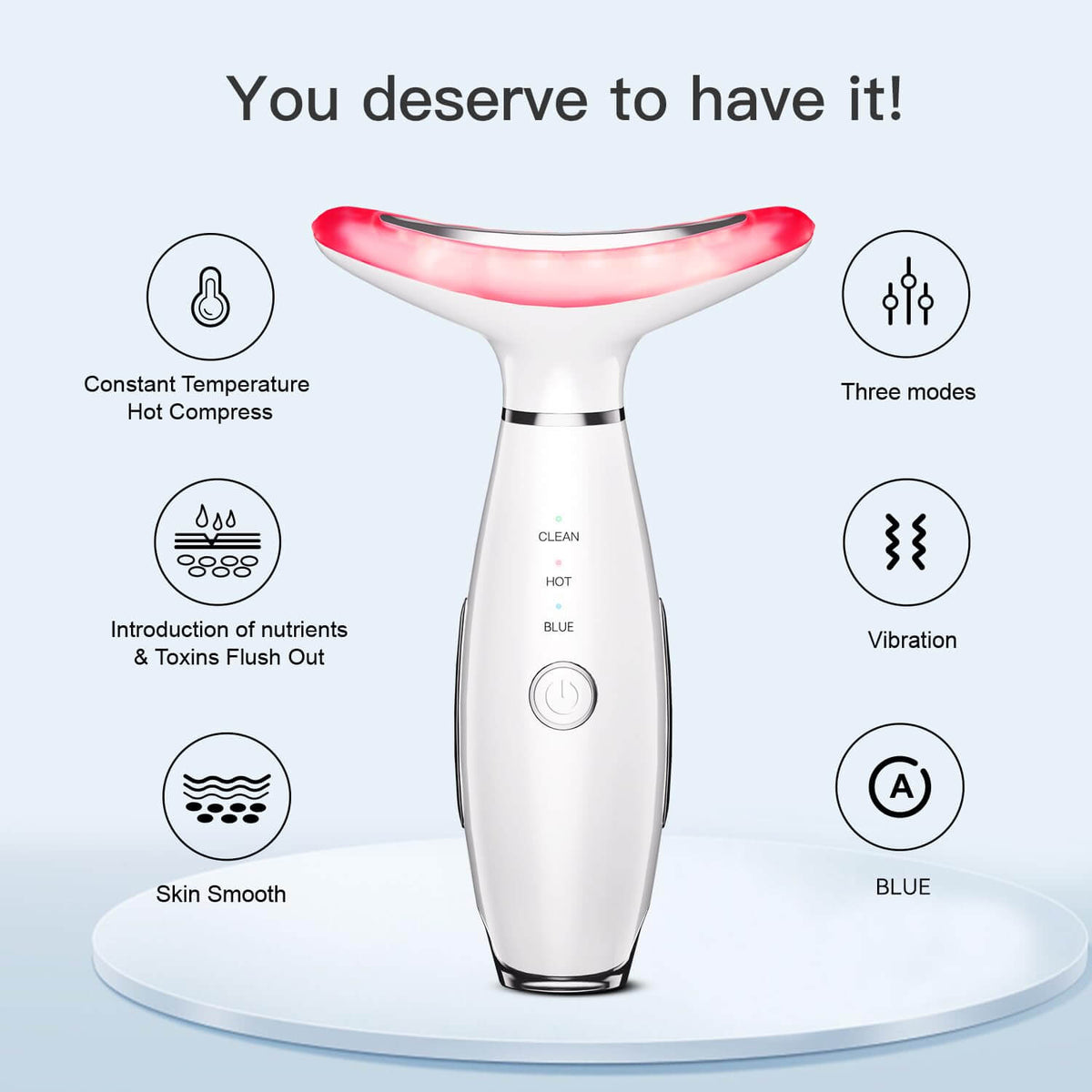 Face & Neck Massager – Verstevigend Hulptool met verschillende massagefuncties voor huidversteviging.