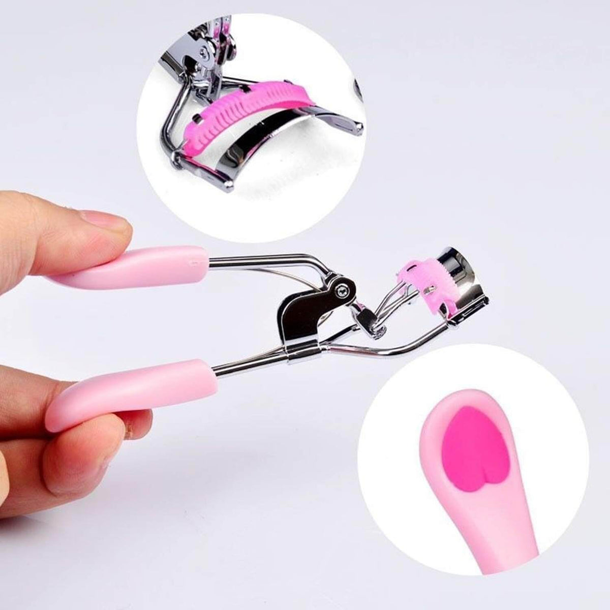 LashPro – Roestvrijstalen Wimperkruller met roze handgrepen en roestvrijstalen frame voor perfecte wimperkrul.