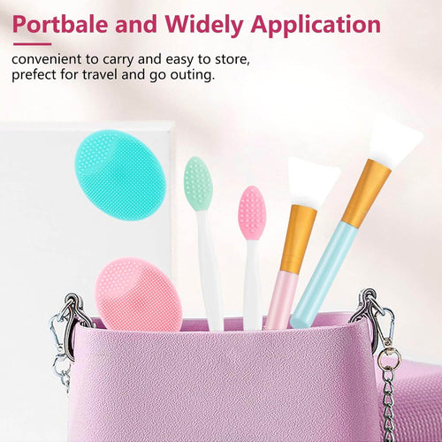 Silicone Face Brush – Exfoliërende Reiniging assortment in a storage bag, perfect for travel and convenience.